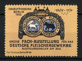 Reklamemarke Berlin-Charlottenburg, Grosse Fach-Ausstellung f. d. Deutsche Fleischergewerbe 1910, Wappen