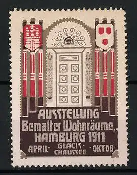 Reklamemarke Hamburg, Ausstellung Bemalter Wohnräume 1911, Ansicht einer Haustür