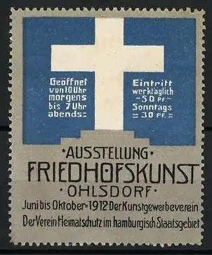 Reklamemarke Ohlsdorf, Ausstellung für Friedhofskunst 1912, Grabstein