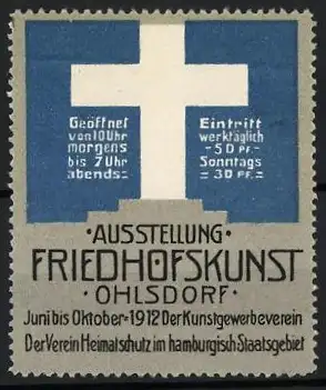 Reklamemarke Ohlsdorf, Ausstellung für Friedhofskunst 1912, Grabstein