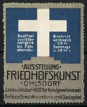 Reklamemarke Ohlsdorf, Ausstellung für Friedhofskunst 1912, Grabstein