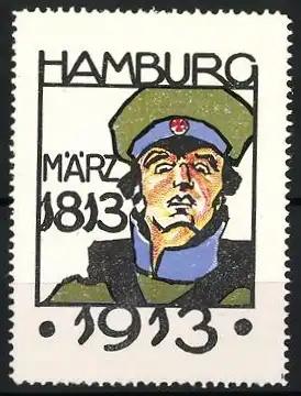 Reklamemarke Befreiungskriege 1813, Hamburg, 100 jähriges Jubiläum 1813-1913, Soldat im Portrait