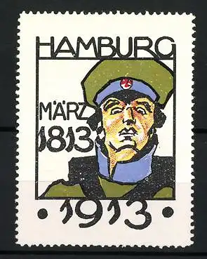 Reklamemarke Befreiungskriege 1813, Hamburg, 100 jähriges Jubiläum 1813-1913, Soldat im Portrait