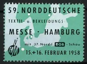 Reklamemarke Hamburg, 59. Norddeutsche Textil- und Bekleidung-Messe 1958, Messelogo