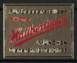 Präge-Reklamemarke München, Photo Hauberrisser, Dienerstrasse 19