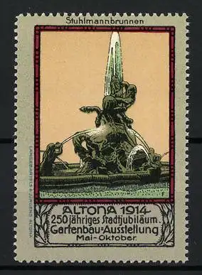 Reklamemarke Altona, Gartenbau-Ausstellung 1914, Ansicht des Stuhlmannsbrunnen