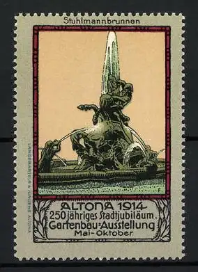 Reklamemarke Altona, Gartenbau-Ausstellung 1914, Ansicht Stuhlmannbrunnen