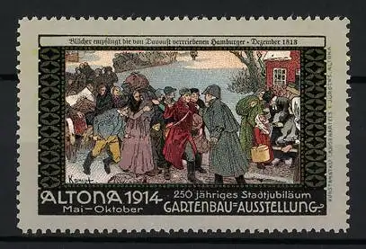 Reklamemarke Altona, Gartenbau-Ausstellung 1914, Blücher empfängt vertriebene Hamburger 1813