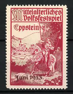 Reklamemarke Eppstein, Mittelalterliches Volksfestspiel 1913, Knappe steht am Ortsrand