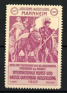 Reklamemarke Mannheim, Intern. Kunst- und Gartenbau-Ausstellung 1907, Friedrich von Baden mit Gefolge