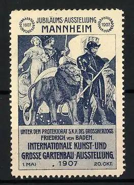 Reklamemarke Mannheim, Intern. Kunst- und Gartenbau-Ausstellung 1907, Friedrich von Baden mit Gefolge