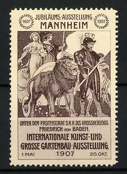 Reklamemarke Mannheim, Intern. Kunst- und Gartenbau-Ausstellung 1907, Friedrich von Baden mit Gefolge