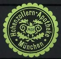 Präge-Reklamemarke München, Hohenzollern-Apotheke, Firmenlogo