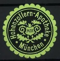 Präge-Reklamemarke München, Hohenzollern-Apotheke, Firmenlogo