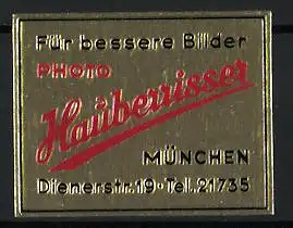 Präge-Reklamemarke München, Photo Hauberrisser, Dienerstrasse 19