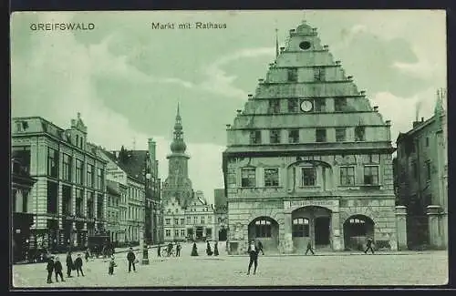 AK Greifswald, Markt mit Rathaus