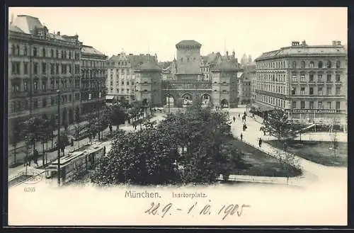 AK München-Au, Isartorplatz mit Strassenbahn aus der Vogelschau