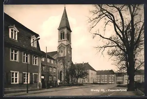 AK Niesky O.L., Zinzendorfplatz