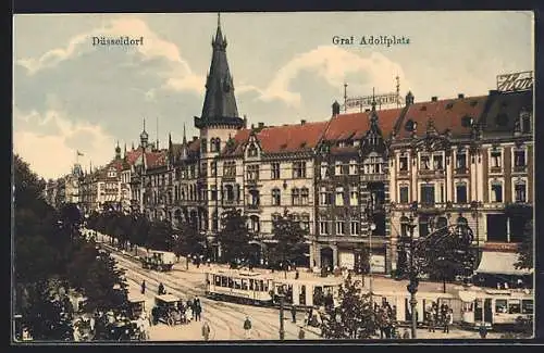 AK Düsseldorf, Graf Adolfplatz mit Strassenbahn