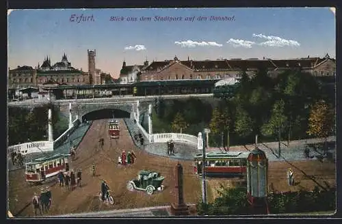 AK Erfurt, Bahnhof, Strassenbahnen