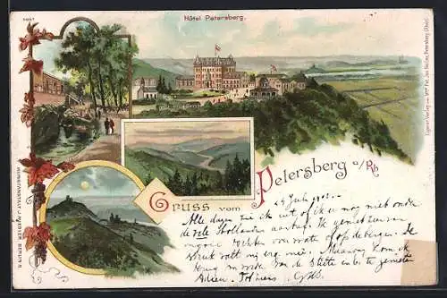 Lithographie Bonn, Gruss vom Petersberg, Hotel Petersberg