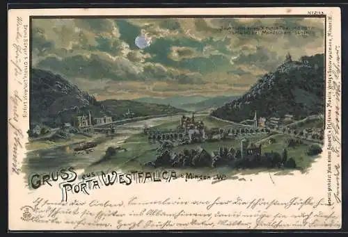 Lithographie Porta Westfalica, Gesamtansicht