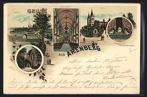 Lithographie Arenberg, Lourdesgrotte, Inneres der Kirche