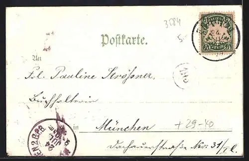Goldfenster-AK Erding, Langenzeilstrasse mit Turmgebäude, mit leuchtenden Fenstern