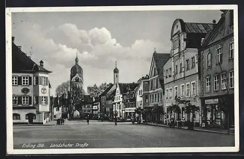 AK Erding /Obb., Landshuter Strasse mit Kirche