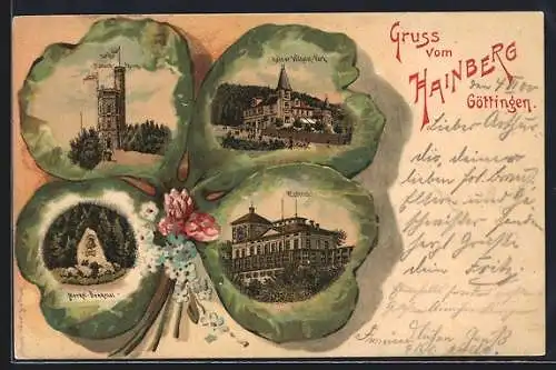 Passepartout-Lithographie Göttingen, Hainberg, Bismarckturm, Merkel-Denkmal, Kleeblatt