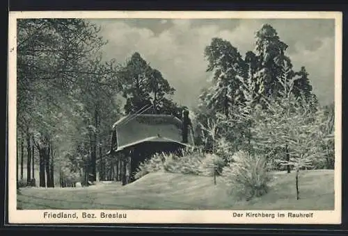 AK Friedland /Breslau, Der Kirchberg im Rauhreif