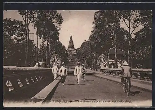 AK Pnom-Penh, Le Pont de Nagas at Vat-Phnom, Partie auf Brücke