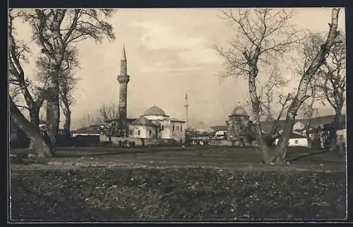 AK Üskueb, Moschee-Panorama mit Minarett