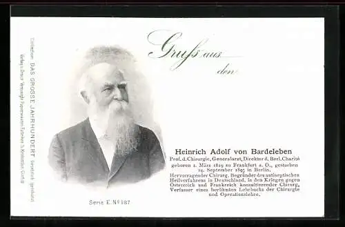 AK Porträt Heinrich Adolf von Bardeleben, Prof. d. Chemie, Direktor der Berliner Charité