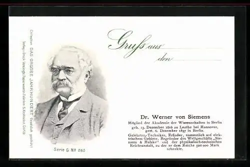 AK Dr. Werner von Siemens, Mitglied der Akademie der Wissenschaften in Berlin