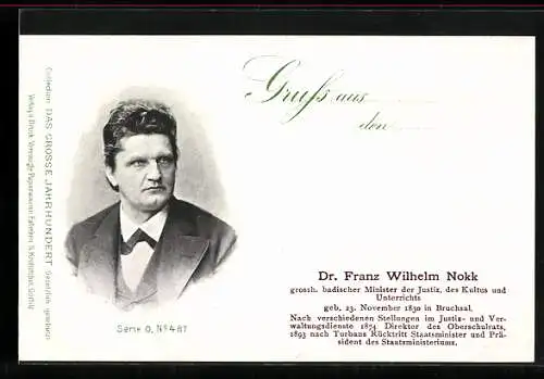 AK Dr. Franz Wilhelm Nokk, grossh. badischer Minister der Justiz, des Kultus und Unterrichts