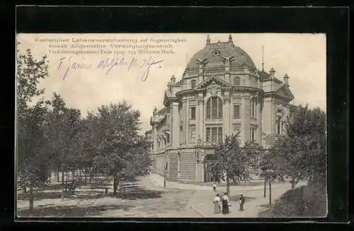 AK Karlsruhe, Haus der Lebensversicherung auf Gegenseitigkeit mit Strasse aus der Vogelschau