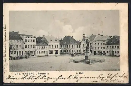 AK Greifenberg i. Pommern, P. Starck`s Hotel und Bäckerei Franz Duhmke am Markt