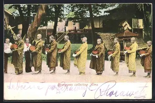 AK Burma, Hypongyees collecting Alms, Bettelmönche, asiatische Volkstypen