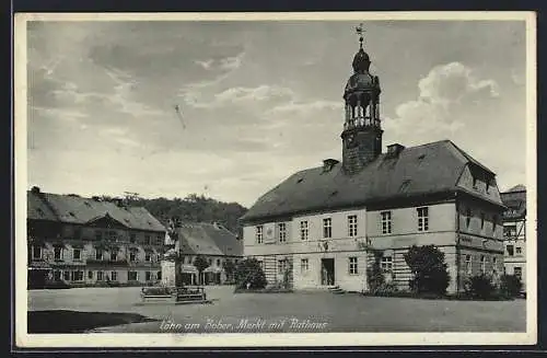 AK Lähn am Bober, Markt mit Rathaus