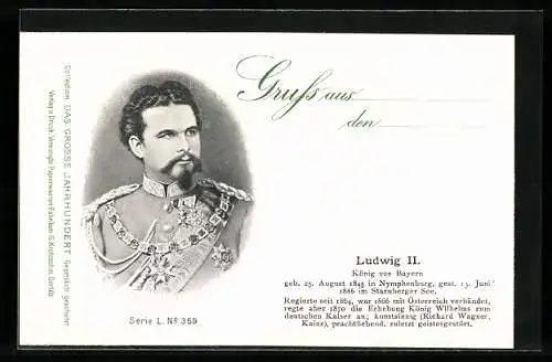 AK Portrait König Ludwig II. von Bayern in Uniform