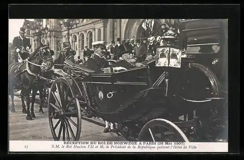 AK Paris, Réception du Roi de Norwège 1907, Le Roi Haakon VII. et le Président de la République