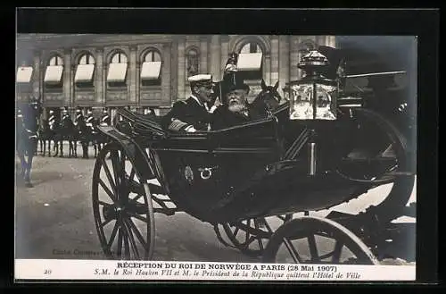 AK Paris, Réception du Roi de Norwège 1907, Le Roi Haakon VII. et le Président quittent l`Hôtel de Ville