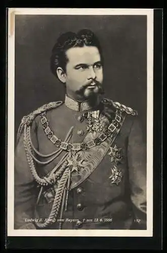 AK Ludwig II. König von Bayern in Uniform, Gest. 1886