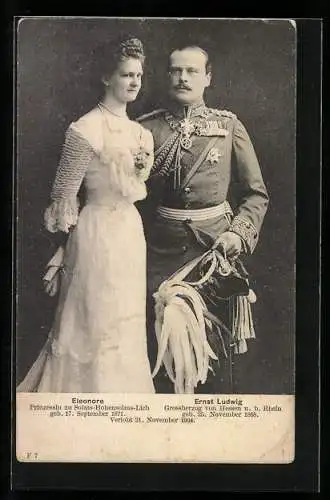 AK Ernst Ludwig Grossherzog von Hessen und bei Rhein mit Eleonore zu Solms-Hohensolms-Lich