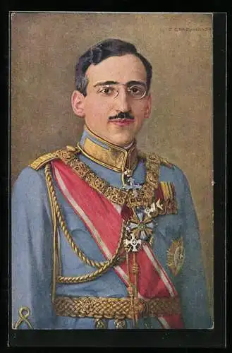 Künstler-AK Serbien, Porträt König Alexander I. in Uniform mit Orden