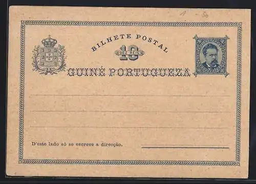 AK Guiné Portugueza, Ganzsache 10 Réis mit Wappen