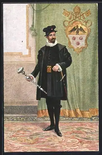 AK Vaticano, Guardia Svizzera Mazziere, mit Wappen