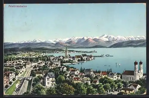 AK Friedrichshafen, Generalansicht mit Blick auf den Bodensee und die Alpen