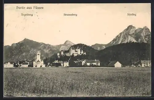 AK Füssen, Panorama mit Tegelberg, Straussberg und Säuling